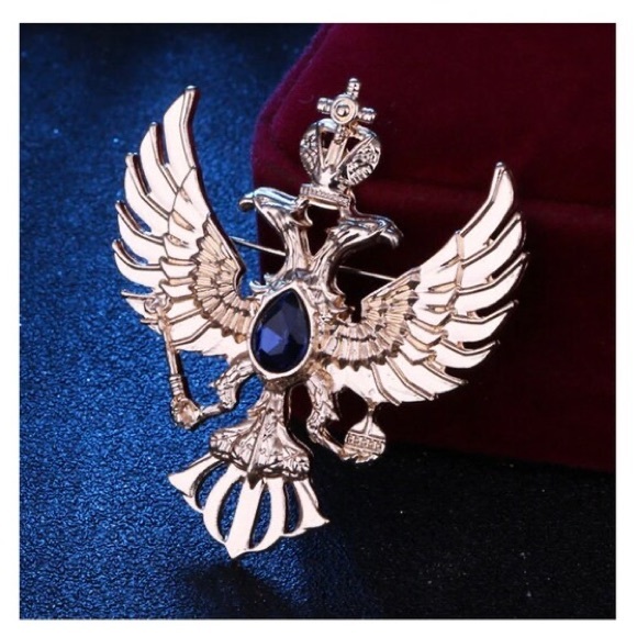 Crystal Eagle Brooches Crown Men's Suit Coat Badge Corsage Collar Pin - Picture 2 of 6